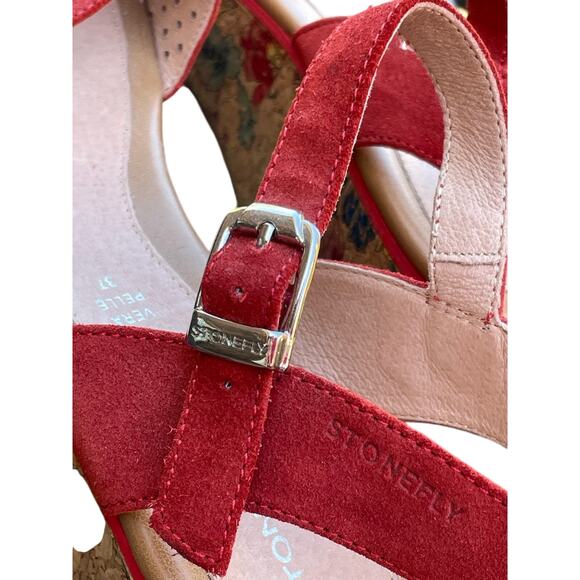 Stonefly Diva Platform Wedge Suede Sandals Size 37 Aurora Red - Picture 7 of 16